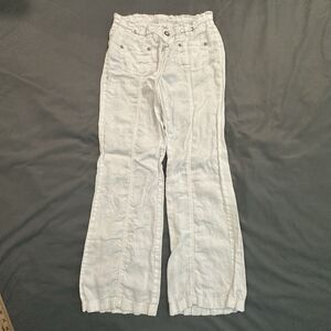 Guess 100% Linen Pants Womens 27 White Low Rise Bootcut Lounge Beach Drawstring
